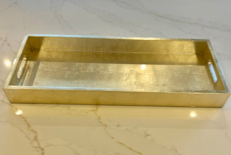 Long Rectangular Gold Lacquered Tray