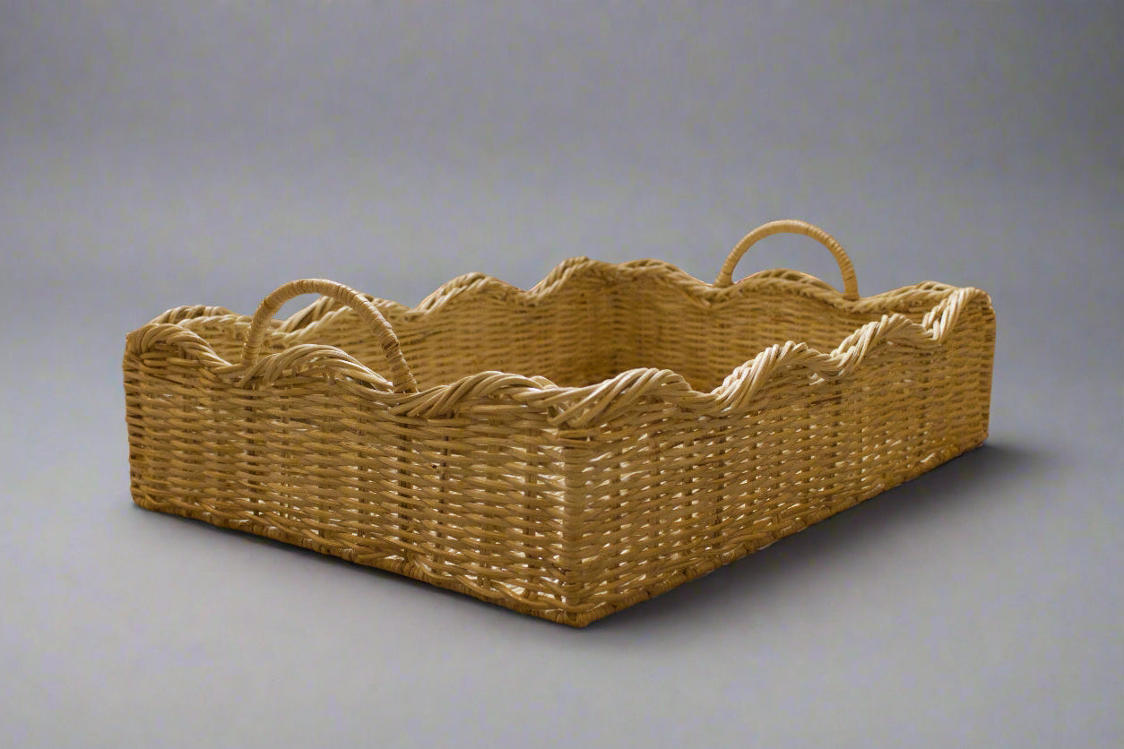 Large Scalloped Rattan Tray