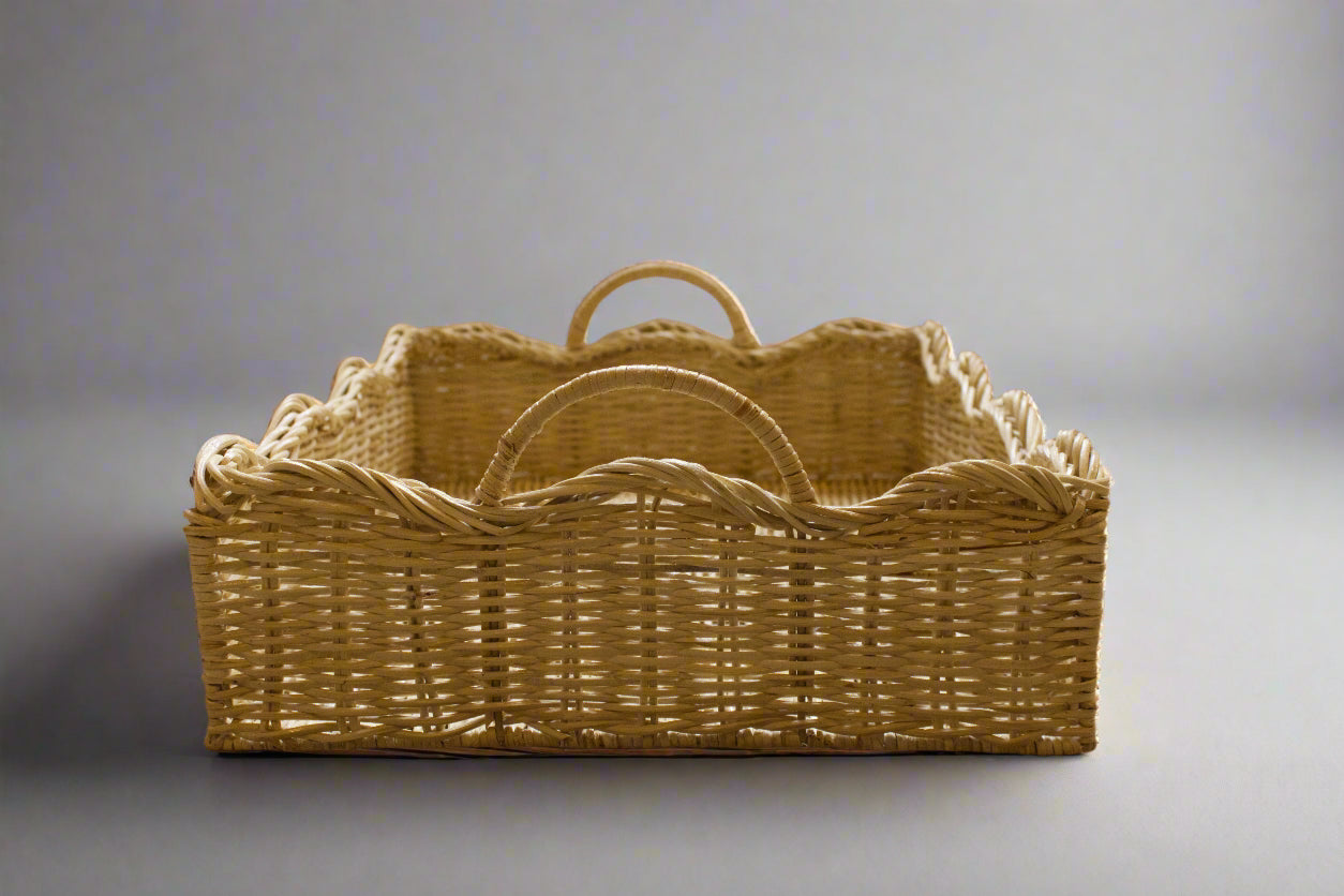 Large Scalloped Rattan Tray