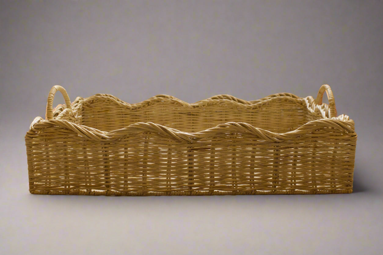 Large Scalloped Rattan Tray