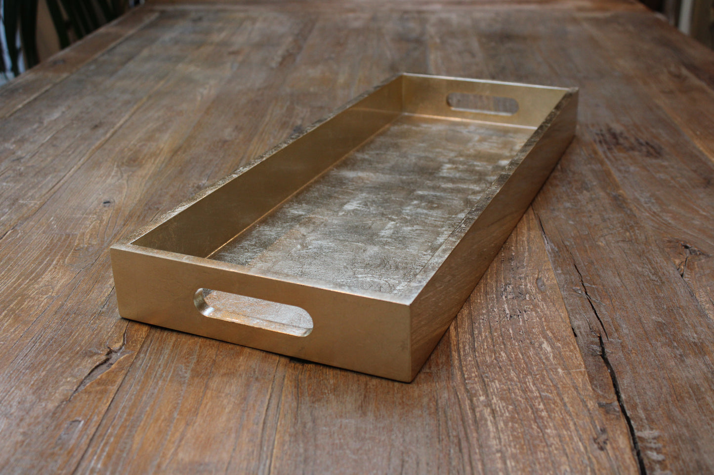 Long Rectangular Gold Lacquered Tray