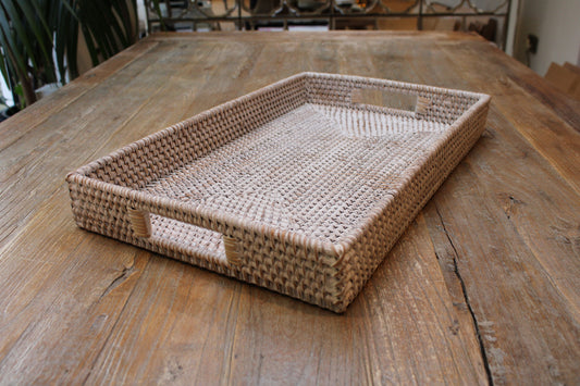 Medium White Washed Rattan Tray