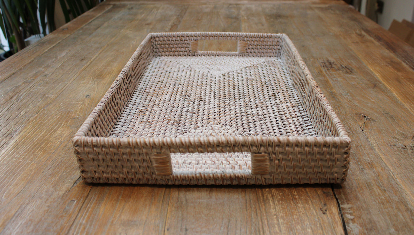 Medium White Washed Rattan Tray