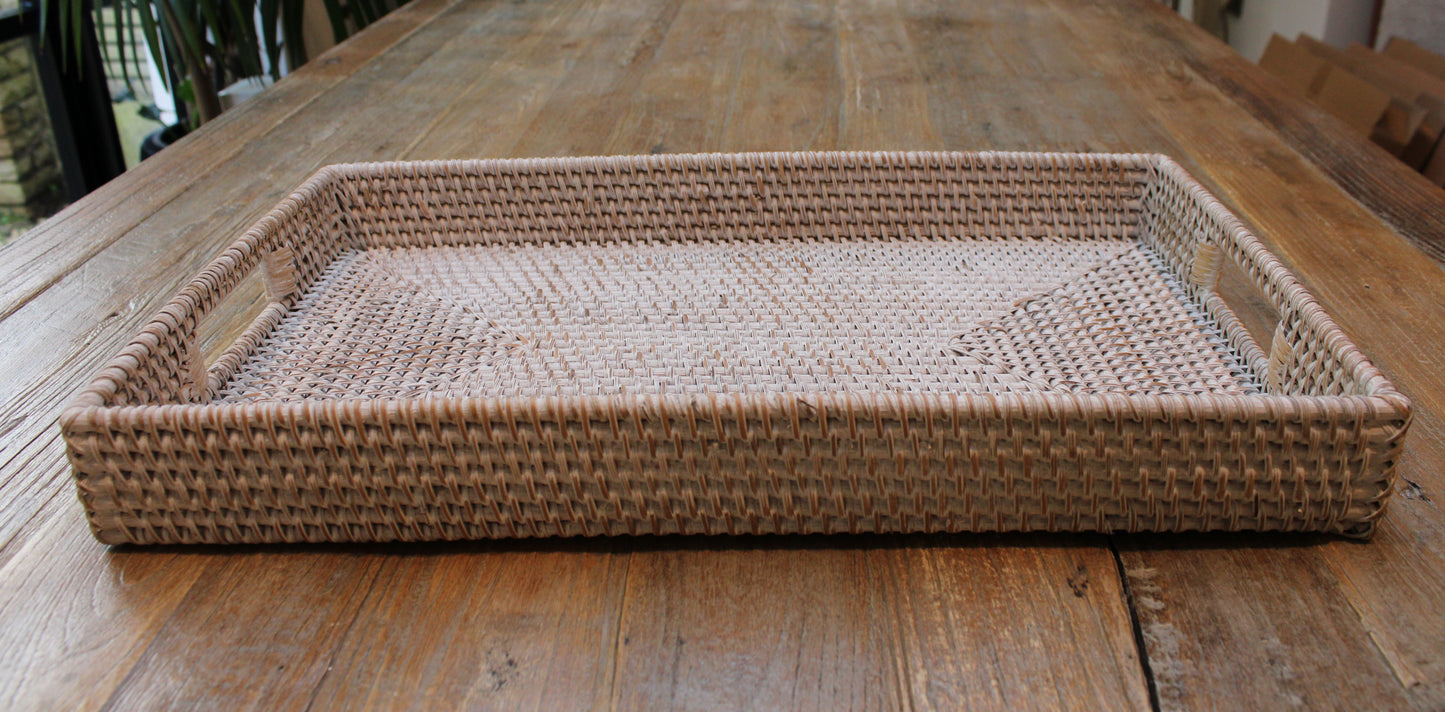 Medium White Washed Rattan Tray