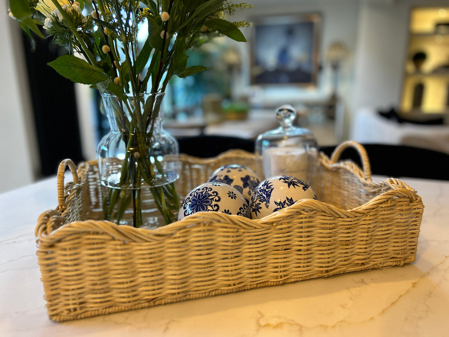 Large Scalloped Rattan Tray