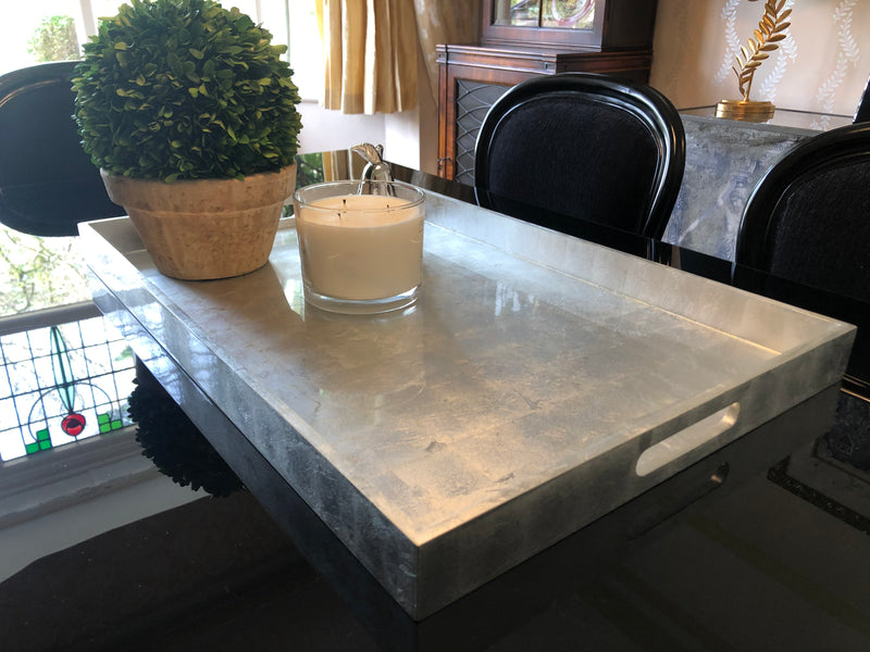 Large Rectangular Silver Lacquered Tray