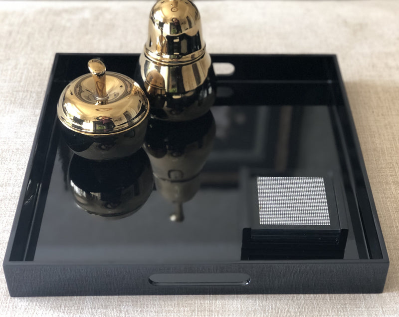 Square All Black Gloss Tray