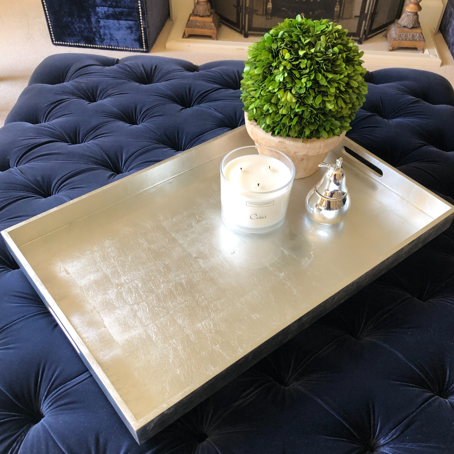 Large Rectangular Silver Lacquered Tray