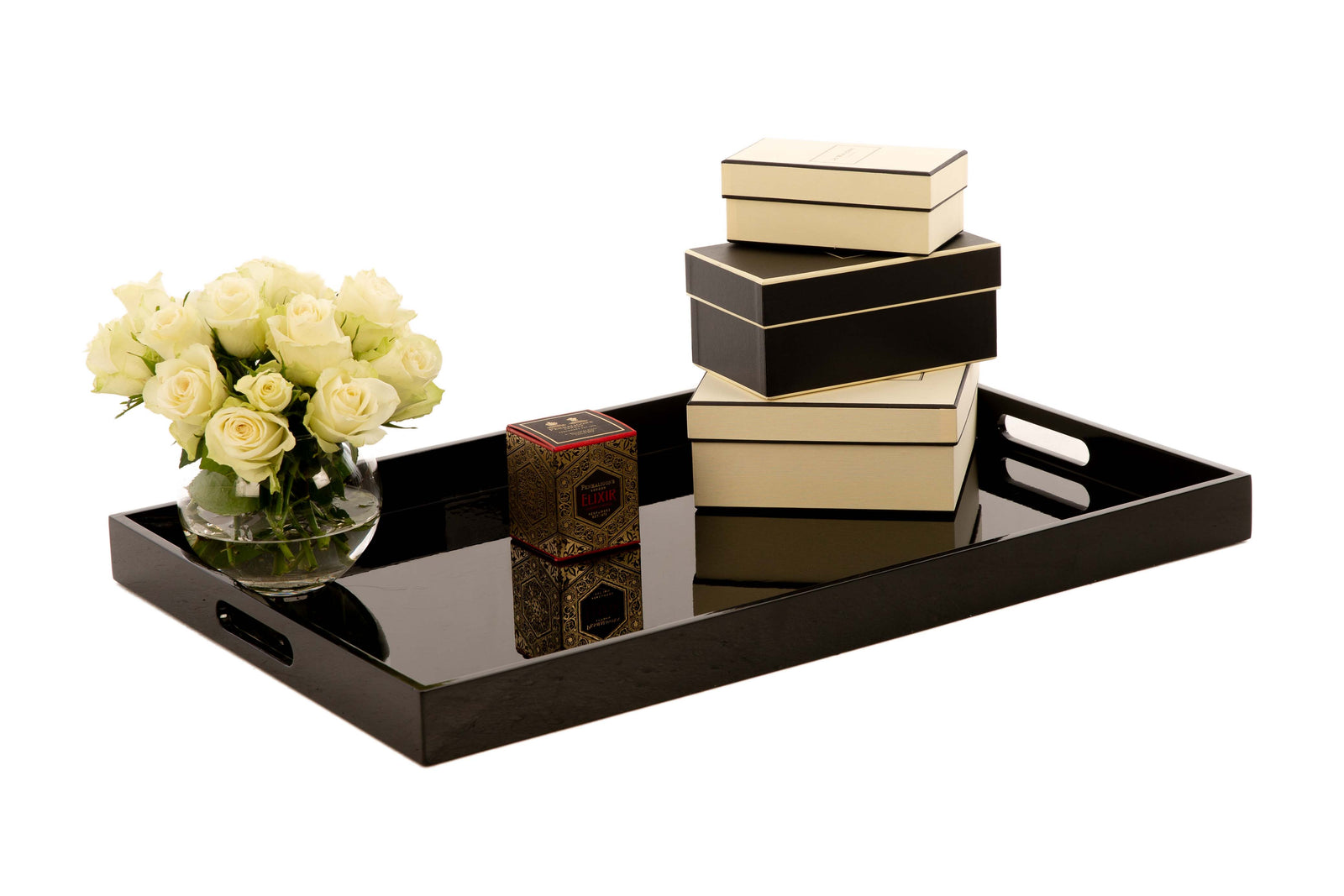 2024 Large glossy black floral tray