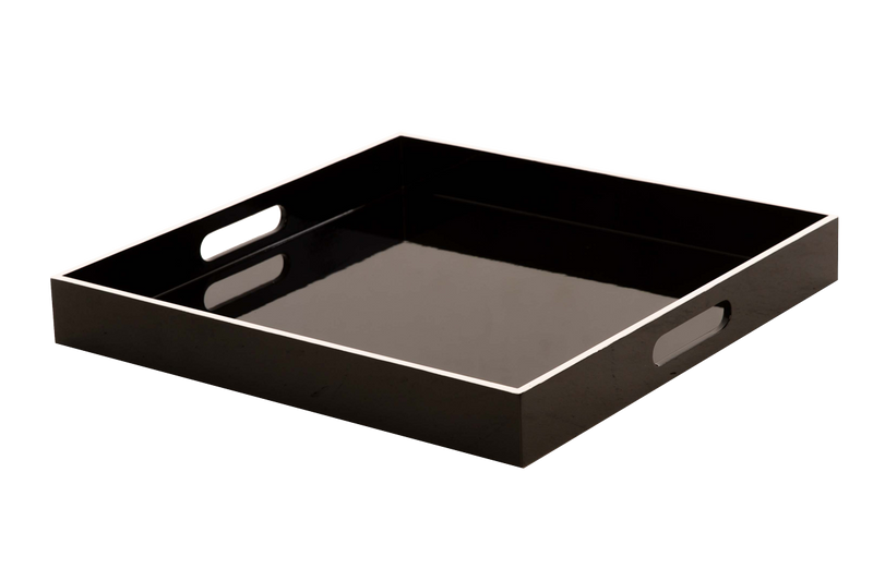 Square Black Gloss Tray with White Edging