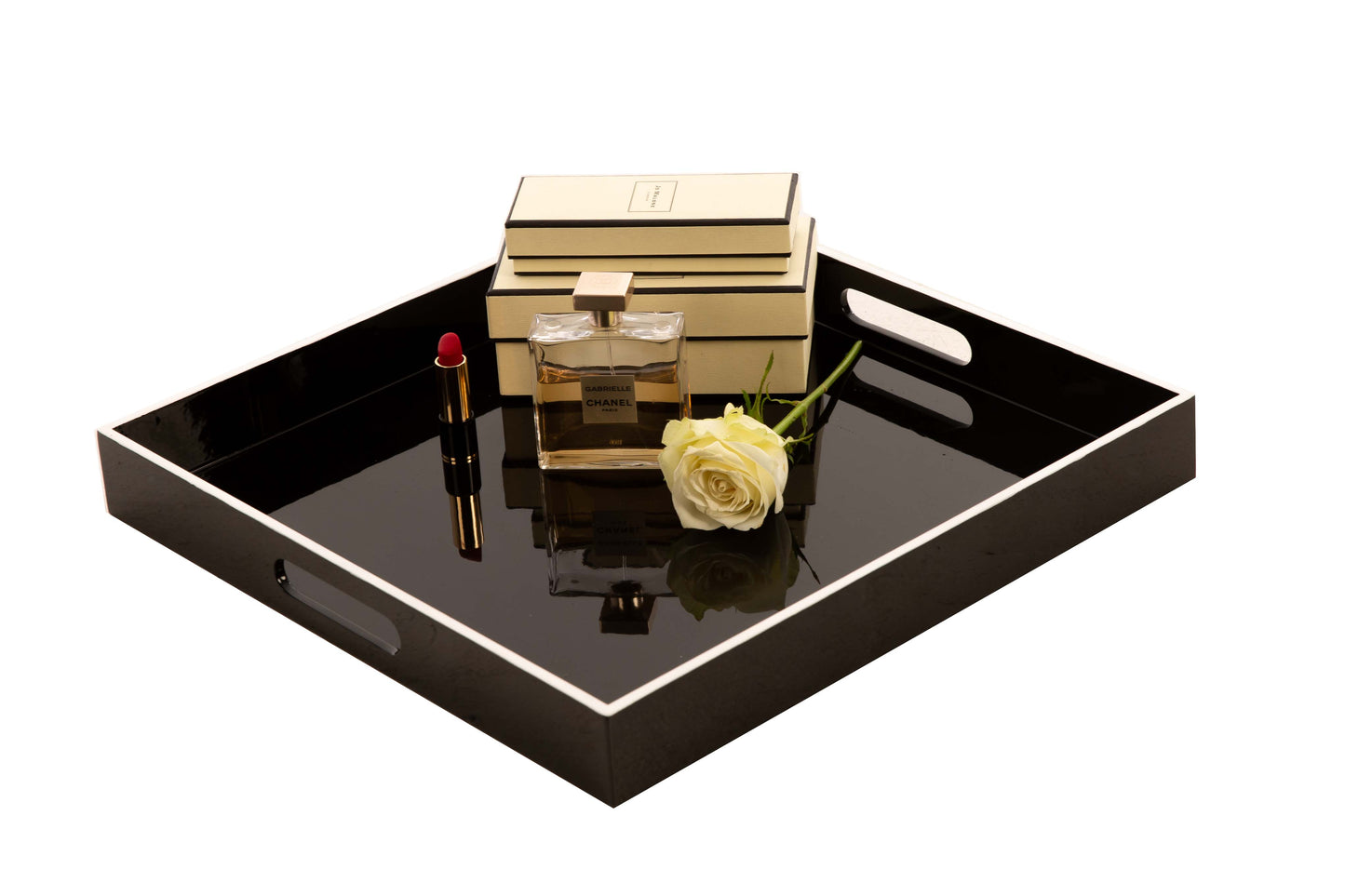 Square Black Gloss Tray with White Edging