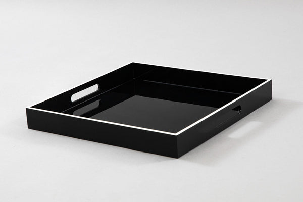 Square Black Gloss Tray with White Edging